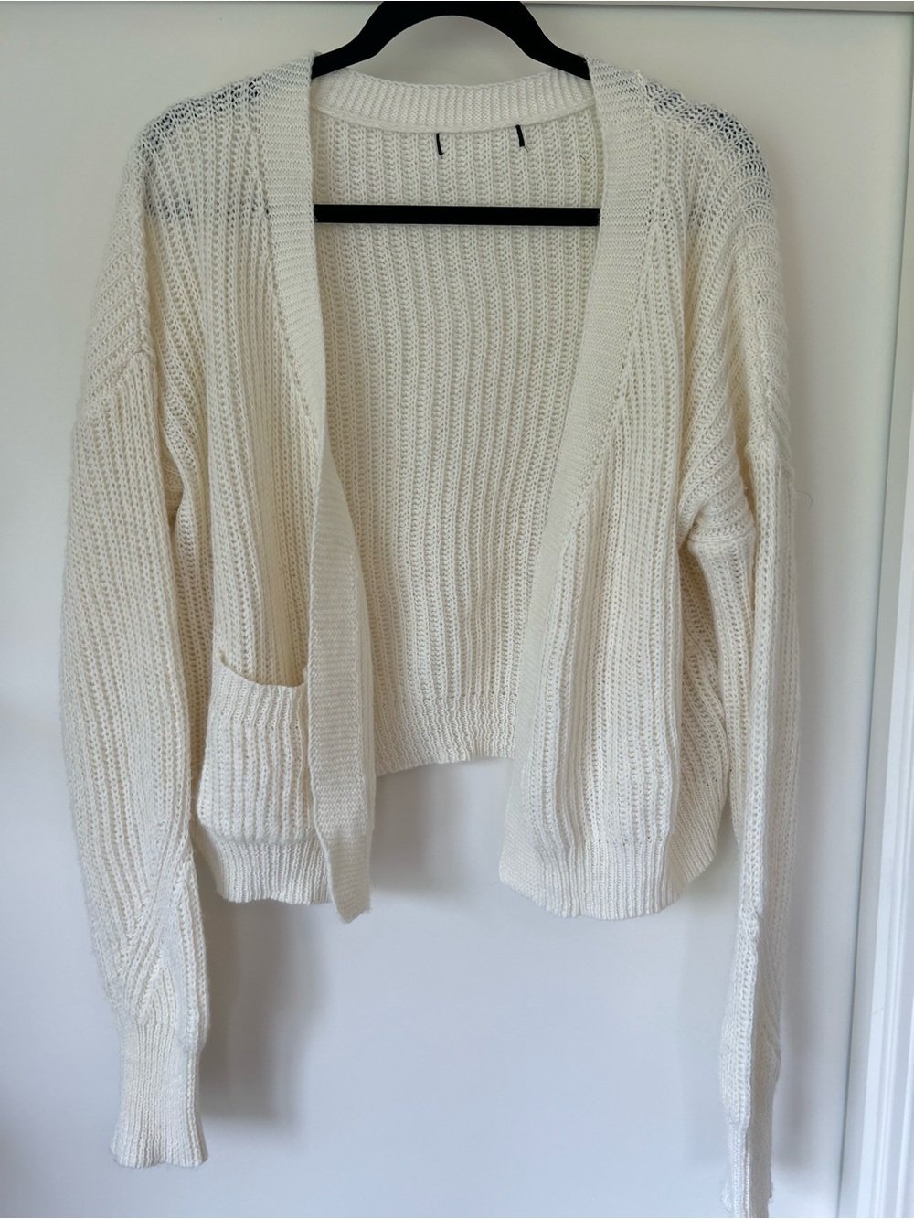 Open-Front Cream Knit Cardigan Sweater